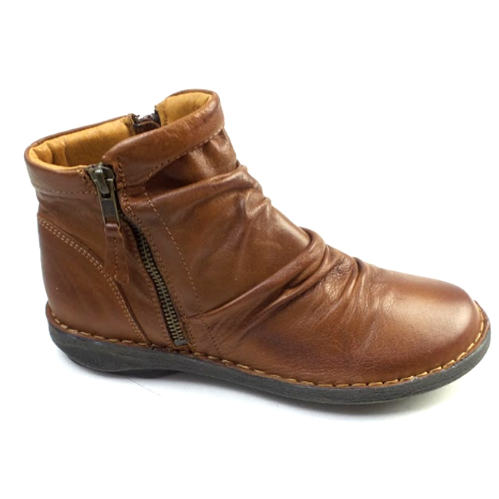 Miz Mooz Leather Ruched Ankle Boots Pleasant Brandy - Wide